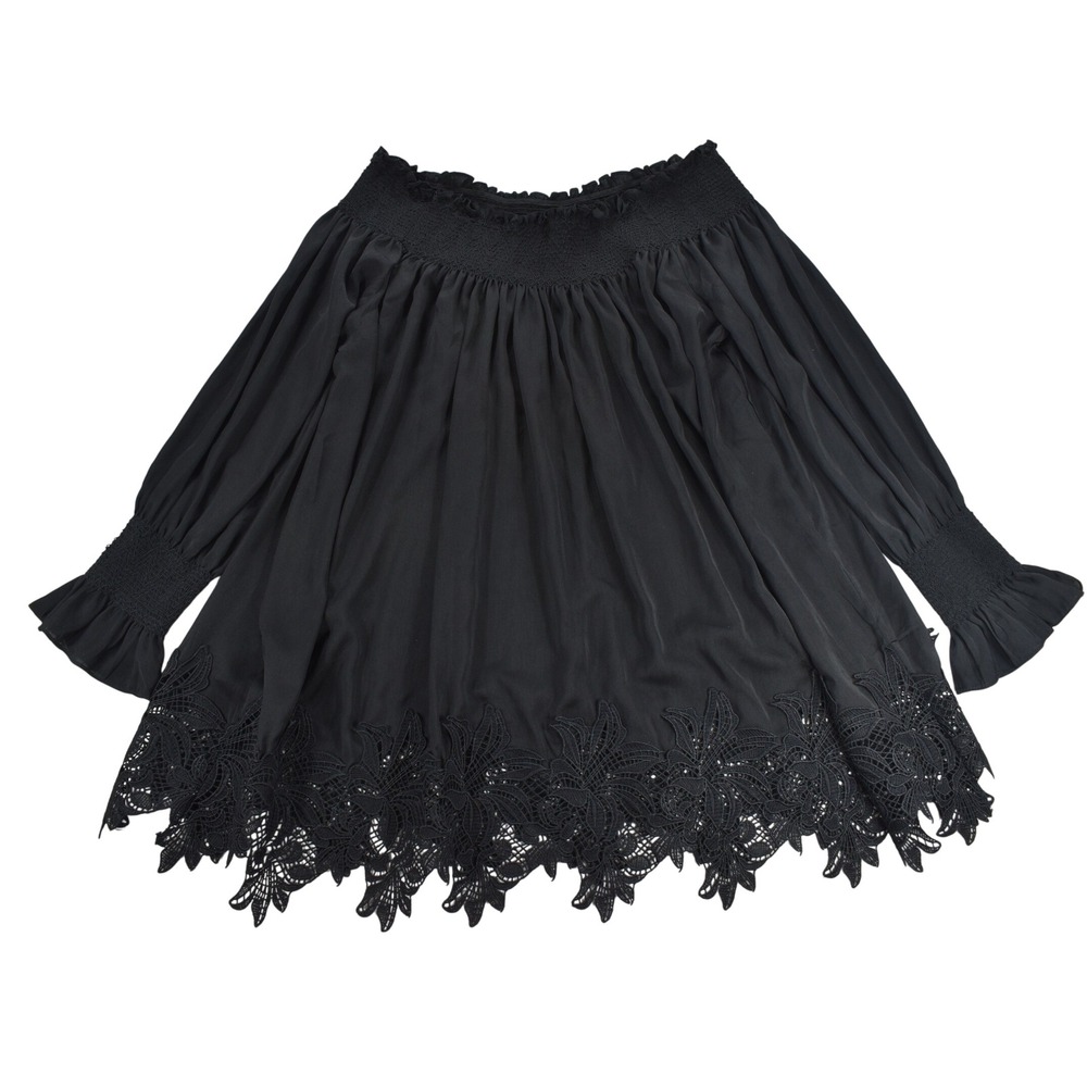 Eri + Ali Black Whimsigoth Smocked Off The Shoulder Lace Hem Blouse Womens M